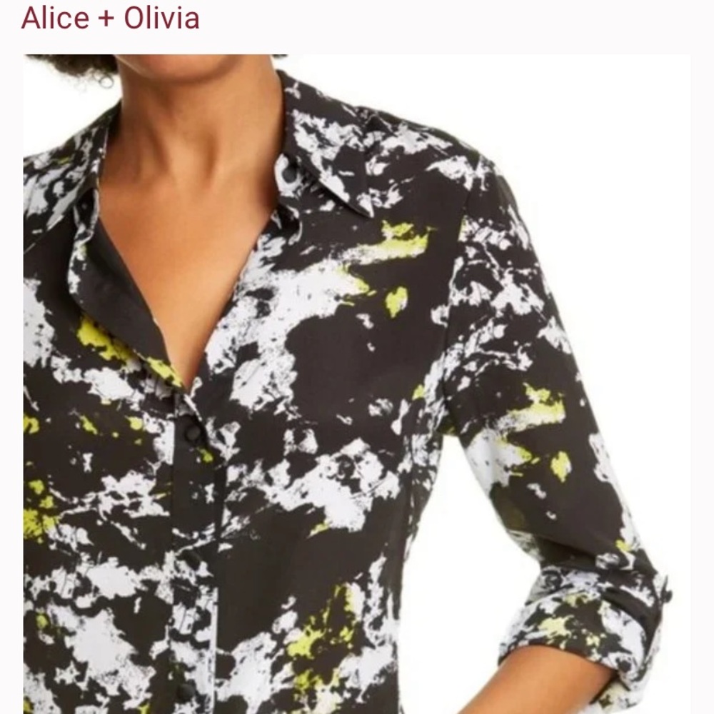 Alice + Olivia Quintin Splatter Print Silk Shirt